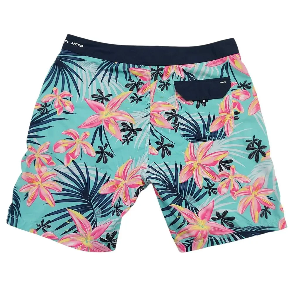 Hurley Phantom Board Shorts Mens 32 Green Hawaiian Print Beach Travel Outdoor